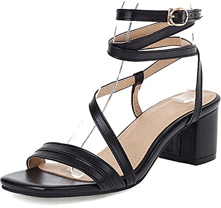 Onewus Damen Sandalen mit Kreuzriemen und Blockabsatz - Bequeme Römer-Sandalen für jeden Anlass (Schwarz,46)