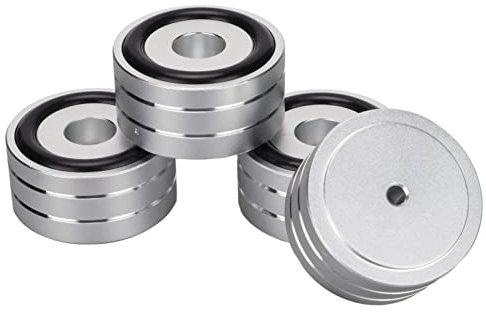 Cuifati Speaker Isolation Spike Stand Foot, 4pcs 40x20mm Aluminum Speaker Isolation Feet Pad, Anti Slip Rubber HiFi Turntable Isolation Feet, for DAC Amplifier Recorder Meter(Silver)