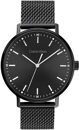 Calvin Klein Analog Quarzuhr für Herren Kollektion MODERN MESH mit Schwarzes Edelstahl-Mesh-Gliederarmband - 25200046