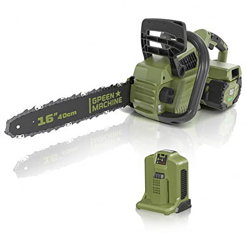 Green MACHINE Motosierra inalámbrica 40,6 cm 62 V motor sin escobillas, 4 Ah motosierra eléctrica inalámbrica con barra OREGON de 40,6 cm, 4 Ah batería+4 cargador (incluido) Chainsaw