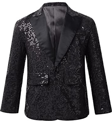 inhzoy Enfant Garçon Costume Paillette de Mariage Manches Longues Élégant Sequin Blazer Vestons Smoking Banquet Party Formal Gentleman Brillant Costume