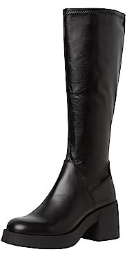 Tamaris Damen Langschaft-Stiefel mit Absatz Leder Blockabsatz; BLACK/schwarz; 38 EU