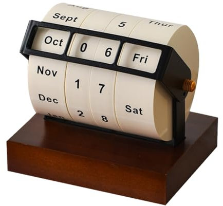 Aznever Ewiger Tischkalender Aus Holz, Holzradkalender, Rotary Ewiger Kalender Für Den Schreibtisch, Entenschiff-Design, Monat, Woche, Tag, Datum, Dekorativer Tisch, Ewiger Kalender Für Zuhause