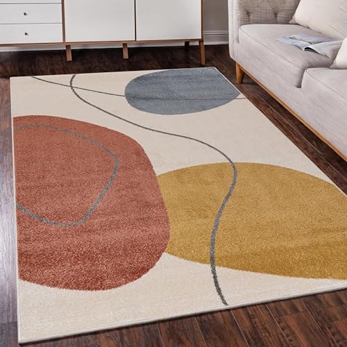 Mazovia Tappeto Soggiorno 80x150cm Crema Geometrico Morbido Antiallergico | Tappeto per Camera da Letto Ufficio Sala da Pranzo Beige Facile da Pulire Tessuto a Macchina Resistente Ai Detergenti Moderno