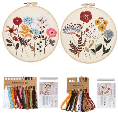 Kit de broderie florale broderie pour adultes, projet d'art kit avec cadre à broder, instructions (français non garanti), fil à broder