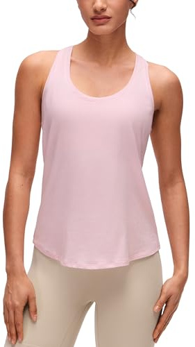 CRZ YOGA Femmes Coton Pima Dos Nageur Entraînement Débardeurs Léger Ample sans Manches Athlétique Gym Chemises Rose Fraise 38