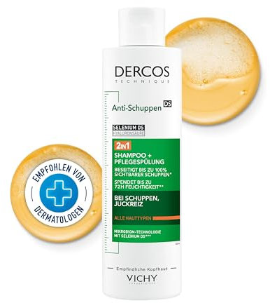 Vichy Dercos 2-in-1 Anti-Schuppen-Shampoo + Pflegespülung, Kopfhaut- und Haarpflege mit Anti-Rückfall-Wirklung, Für Männer und Frauen, Für alle Haartypen, 200 ml