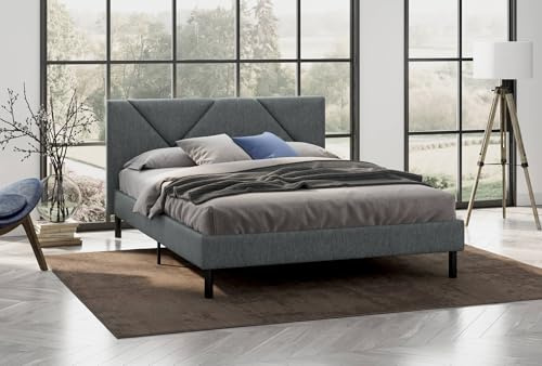 Dmora - Letto matrimoniale Caldes, Sommier per camera da letto, Giroletto per stanza, Struttura porta materasso, Adatto a materasso Cm 160x190, Grigio