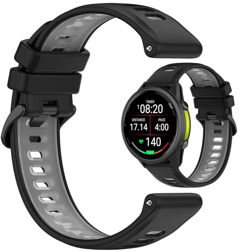 Disscool 22 mm utbytbara justerbara armband kompatibla med Garmin Forerunner 970/570 47mm/265/265 musik/255 bekväm silikonhandled med snabbfrigörande rem smart klocktillbehör (svart + grå)