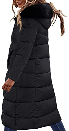 Ropa de mujer acolchada de algodón para invierno, cuello grande engrosado, talla grande, por encima de la rodilla, abrigo de plumón largo y ajustado, Negro , 5XL