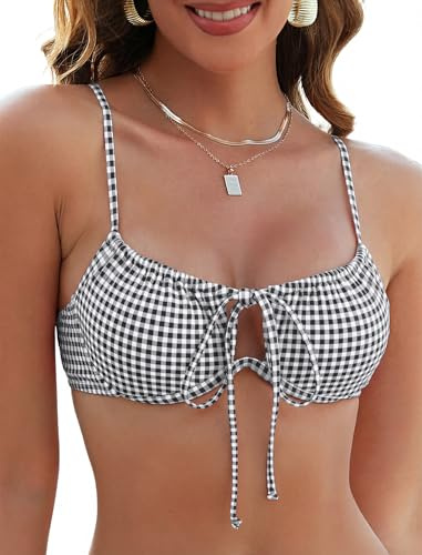 ZAFUL Womens Underwire Bikini Top Push Up Bathing Suit Tops Padded Large Bust Swimsuits Tops Only 2026 Black White Plaid L