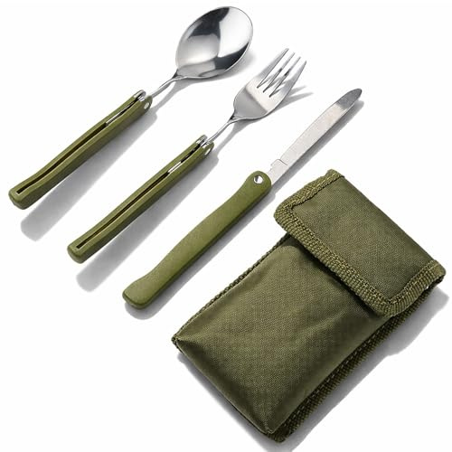 Set di Posate per Esterni Forchette Pieghevoli, Posate Pieghevoli Da Viaggio Campeggio, Portatili Coltello Forchetta Cucchiaio Pieghevole in Acciaio Inossidabile per Viaggi Di Picnic in Campeggio