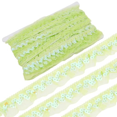 GORGECRAFT 11 meter veckad mesh stretch franstrimning 3 cm elastiskt organzatyg band lime samlad volang paljett chiffong spetskant trim för tyg hantverk sömnad broderad bröllopsfest dekor
