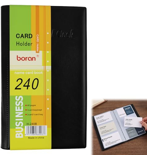 Maoggha Carpeta de piel para tarjetas de visita para hasta 240 tarjetas, para suministros de oficina y de consulta, tarjetero de piel en imitación de piel, para clientes, crédito y tarjetas de