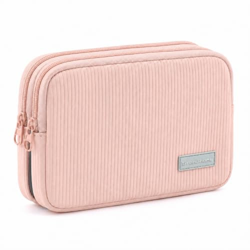 Pink Preppy Makeup Bag Organiser - 2-in-1 Detachable Cosmetic Organizer, Lay Flat Travel Pouch with Clear Panel for Carry On Toiletries & Flight Essentials