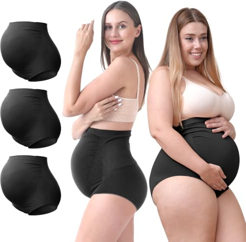 SUNNYBUY Women's Maternity High Waist Underwear Pregnancy Seamless Soft Hipster Panties Over Bump (Black 3-XL)