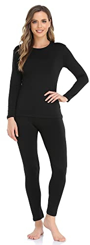 WEERTI Thermal Underwear for Women Long Johns with Fleece Lined Base Layer Women Cold Weather Top Bottom-Black L