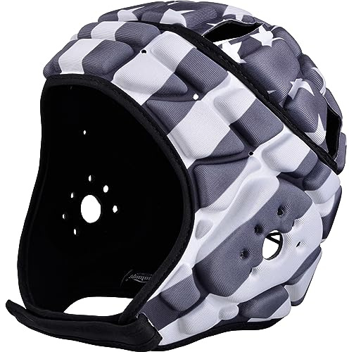 COOLOMG Soft Shell Flag Football Helmet 7v7 Rugby Helmet Scrum Cap Soccer Padded Headgear Adjustable Head Protector for Youth Kids Adults (Gray, Large)
