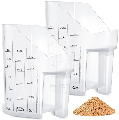 Uiifan 2 Pcs Feed Scoop with Measurements 3 Quarts Plastic Measuring Pellet Reusable Scoop for Horse Goat Sheep Cattle Feeding Supplies