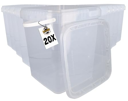 20 Eimer mit Deckel 10l Transparent Eckig | Kunststoff Eimer Lebensmittelecht, luftdicht und stabil | Leer Eimer mit Griff und Deckel für Lebensmittel Chemie Farbe Waschpulver Klebstoffe geeignet