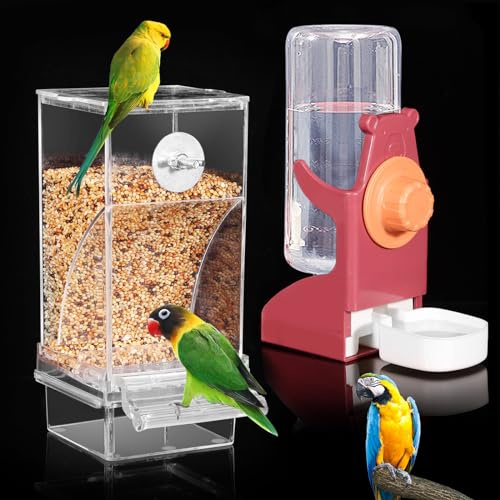 Kenond No Mess Bird Feeders Water Dispenser SetïŒAutomatic Feeders for Cage