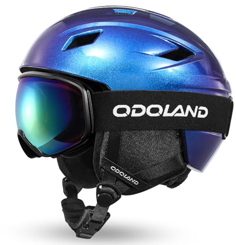 Odoland Occhiali da snowboard Occhiali da sci a specchio Occhiali da sci da donna e da uomo Compatibili con il casco Protezione UV antiappannamento Occhiali Blizzard Blu, L