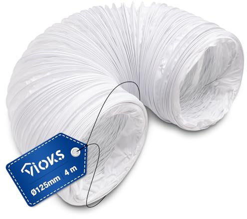 VIOKS Tuyau d'évacuation de 4 m pour systèmes de circulation d'air de 125 mm - Tuyau flexible pour hotte aspirante, climatiseur, fenêtre, sèche-linge