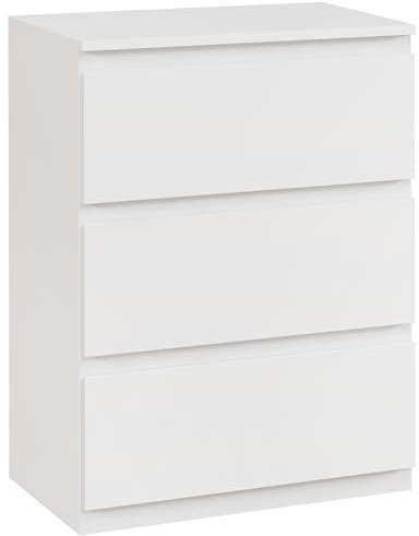 HOMCOM Cómoda con 3 Cajones Cómoda de Dormitorio Moderno con Diseño Anti-vuelco Cajonera para Salón Pasillo 55x34x75 cm Blanco Brillo