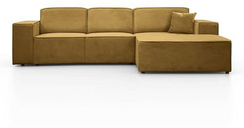 BEAUTY SOFA Pedro Ecksofa, Breite 267 cm, L Rechts, Velo 626, Gelb, Minimalistisches Design, Freistehend, Hochwertige Polsterung