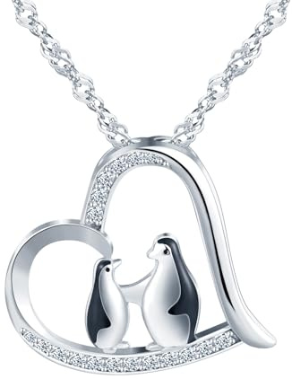 MICYUMI Collar de plata de ley 925 con forma de corazón, colgante de pingüino con cadena y circonita cúbica, para mujer, Plata
