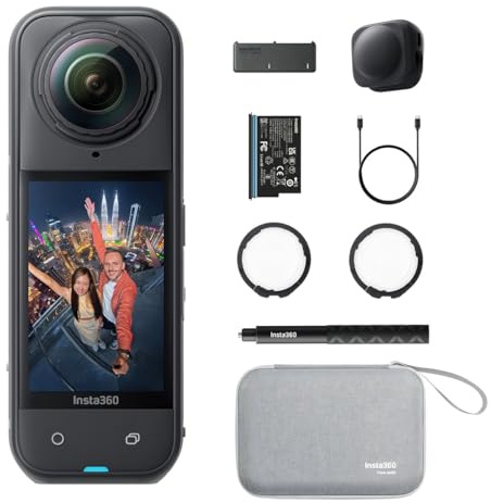 Insta360 X5 Essentials Bundle-8K Waterproof 360 Action Camera|Bundle Includes Selfie Stick, Extra Battery, Utility Fast Charge Case, Standard Lens Guards, Lens Cap, Carry Case