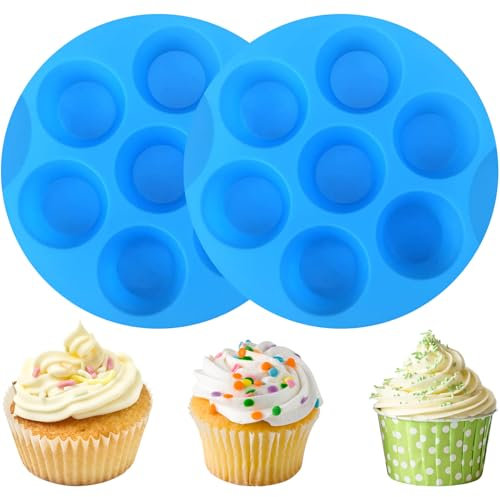 YXHZVON 2Pcs Silicone Cupcake Tray, 7 Cup Deep Silicone Muffin Tray, Cupcake Moulds Muffin Cake Baking Trays, for Yorkshire Pudding, Bun, Cake(Blue)