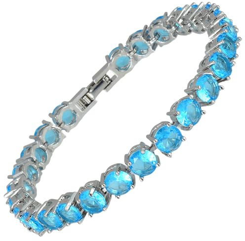 RIZILIA Tennisarmband [18 cm/7 tum] med runda slipade ädelstenar CZ [9 färger tillgängliga] i 18K vitguldpläterad, enkel modern elegans