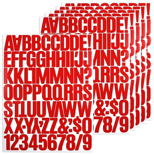 BINLINHONGO 426 Alphabet Number Stickers, 6 Sheets 1.5 Inches Self-Adhesive Vinyl Letter Sticker Decals for Scrapbooks, Signs, Envelopes, Water Bottles, Gift Decor - Red