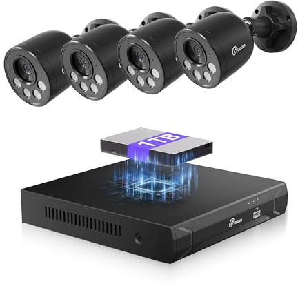 Loocam Kit Videovigilancia PoE, Grabador NVR 8 Canales con Disco Duro 1TB para Grabación 24/7,4 Cámaras IP Cableadas 4MP, Detección de Personas/Vehículos, Audio unidireccional, Visión Nocturna 30m