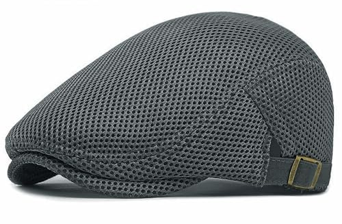 AROILIZEBO Breathable Mesh Flat Cap for Man Adjustable Newsboy Cap Cabbie Hat Dark Grey