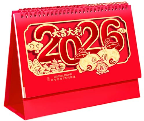Calendario da tavolo 2026 - Agenda mensile della felicità cinese - Calendario lunare Capodanno con planner giornaliero | per mensola da tavolo camera da letto casa ufficio pianificazione vacanze