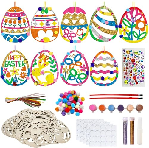 LURICO 189 Piezas Colgante de Madera de Pascua, Huevos de Madera para Pintar, Kit Manualidades de Pascua DIY, Decoraciones para Árbol de Pascua y Casa, Set Completo para Pintar y Decorar