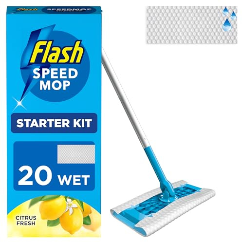 Flash Speedmop Floor Cleaner Starter Kit for Cleaning Floors with Dirt-Lifting Action (1 Mop, 20 Wet Floor Refills)