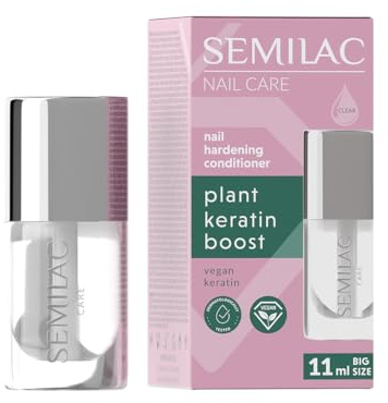 Semilac Plant Keratin Boost Après-shampoing durcissant pour ongles 11 ml – Soin & base coat pour ongles cassants, avec kératine végétalienne, renforce et régénère