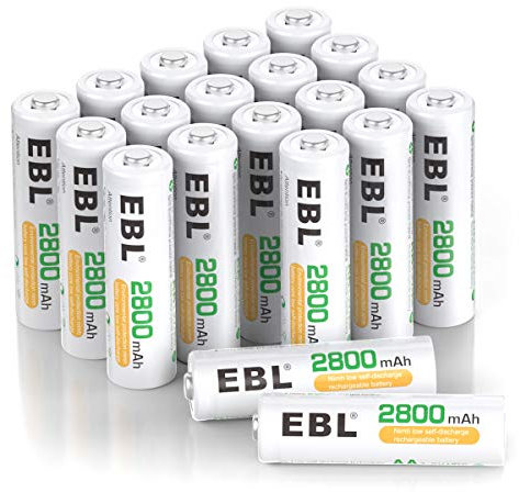 EBL 20PCS Piles Rechargeables AA NI-MH - 1.2V AA/ HR6 Piles Rechargeables 2800mAh Haute Capacité, avec Boîte de Stockage de Piles