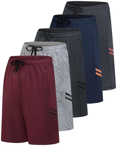 Real Essentials Men’s 5 Pack: 9 Dry-Fit Shorts – Athletic Gym, Workout, Basketball, Running, Casual Lounge Active Pockets, Set 6, 3XL
