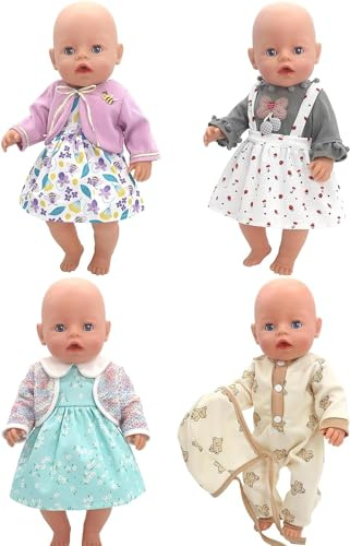 Festfun 4 Set Vêtements de Poupée Bébé 36-40cm Habits de Poupées Poupon 36cm Robes Tenue pour Poupon 36cm(Poupée Non Incluse)