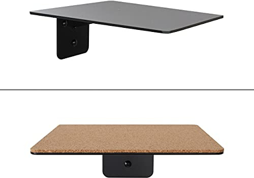 1x Wandstufe Katzentreppe Klettersystem für Haustiere, belastbare, stabile Ablage/Plattform Schwarz mit Selbstklebender, Rutschfester Korkmatte für Vasen Blumentöpfe, Wandmontage (mit Kork, 20x20 cm)