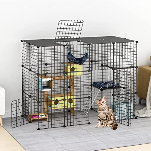 Large Cat Cage Enclosure Cat Playpen Detachable Metal Wire Indoor DIY Kennels Crate Large Exercise Place 2x3x4 Ideal for 1-4 Cats