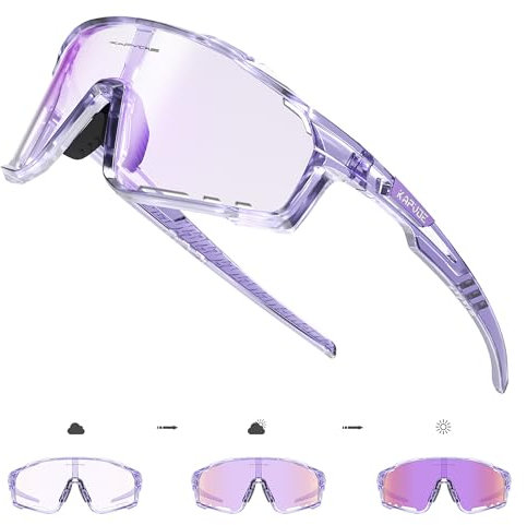 KAPVOE Fahrradbrille MTB Brille Selbsttönend Klar Radbrille Rennrad Sportbrille Sonnenbrille Radsport Laufen Golf Fahrerbrille Baseball Herren Damen Lila 08