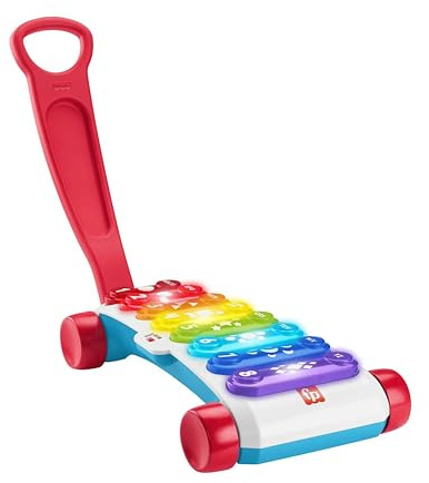 Fisher-Price Jätte xylofon, musikleksak med ljus och ljud för att lära sig bokstäver, siffror och former, babygåva +9 månader, version: engelsk, reducerad förpackning, HPY98