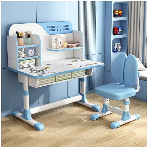 SINBINTA Kinder-Schreibtisch- und Stuhl-Set, höhenverstellbar, für Kinder, goldener Abstand zur Vermeidung von Kurzsichtigkeit, verbreiterter Schreibtisch, Cartoon-Muster, Schreibtisch für Jungen und