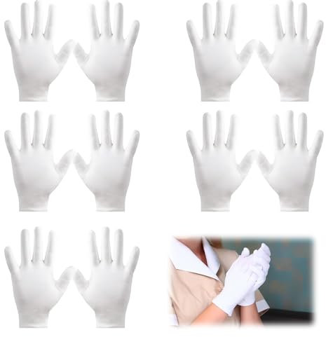 5 Paar Baumwollhandschuhe Weiß, Größe L, Handschuhe für Trockene Hände, neurodermitis, Feuchtigkeitsspendend, Hand-Spa & Schmuckinspektion, Waschbares Dehnbares Atmungsaktives Stoffhandschuhe
