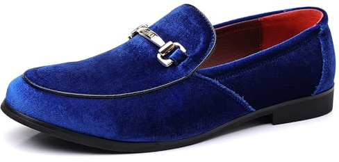 COSIDRAM Mens Dress Shoes Business Luxury Velvet Loafers for Party Prom | Elegant metal buckle ornament, luxe velvet texture, classic slip-on silhouette for wedding, prom and evening formal events